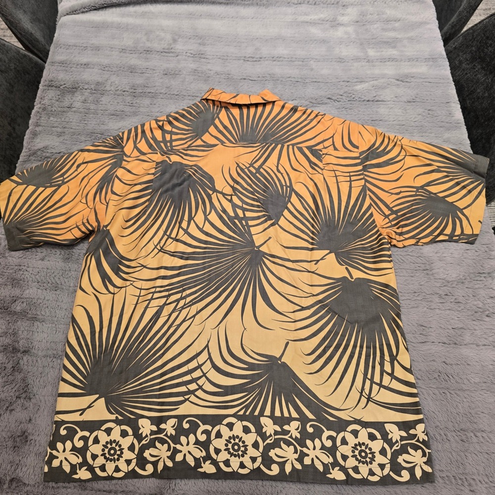Tommy Bahama Mens Large Silk Camp Shirt Orange Palm Print Tropical Button Down - Picture 6 of 6